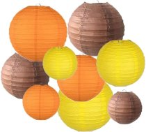 Papīra laternu komplekts, daudzkrāsainu bumbu laternu gaismas, piemērots mājas, kāzu, bērnu dzimšanas dienas svinību dekorēšanai, 9 gabali (oranžs, dzeltens, brūns)