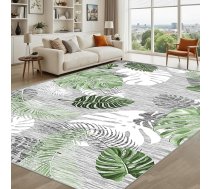 FTCJWL Paklājs ar īsu kaudzi, 200 x 300 cm, mazgājams, moderns zaļo lapu raksts, piemērots patio, āra telpām, birojam, pelēks