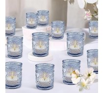 24 iepakojuma tējas gaismas turētāji galdam Zila stikla votive sveču turētāji rotājumi Bulk Vintage tējas gaismas kāzu baznīcas Centerpiece dzimšanas dienas pusei mājas dekoru pīlārs