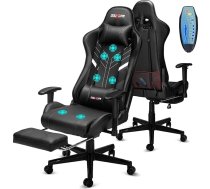 Douxlife spēļu krēsls ar 7 punktu masāžu, kāju balsts, ergonomisks biroja krēsls, 90-175° regulējams atzveltnes balsts, regulējams 2D roku balsts, datorspēlētāju krēsls, darba galda krēsls, 180 kg, Jet Black