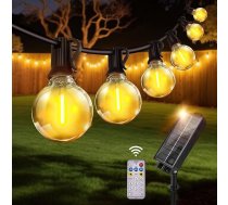 Saules Festoon Lights āra tālvadības pults 50ft saules String Lights āra dārzs ar 25 + 2 LED G40 nesadalāmām spuldzēm 8 režīmi ūdensizturīgs apgaismojums