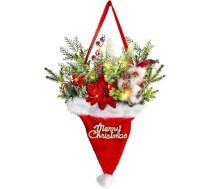 Durvju vainags Ziemassvētku LED, 55 x 40 cm Ziemassvētku vainagi ārdurvīm, Ziemassvētku vainags ārdurvīm ar mākslīgo egļu zariem un ogu bumbu, Ziemassvētku vecīša vainags durvīm, logiem, sienu rotājumiem