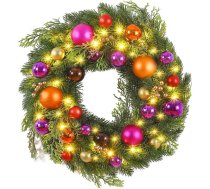 Durvju vainags Ziemassvētku baterija [40 LED 40 cm] Ziemassvētku vainags priekšdurvis ar apgaismojumu Mākslīgās priedes adatas Krāsains Ziemassvētku Baubles Gaismas vainags Adventa vainags durvju kāpnēm Veikala logs