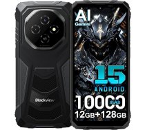 Blackview Fort 1 Android 15 Āra mobilais tālrunis bez līguma 2025, 12GB + 128GB/2TB Āra viedtālrunis 4G, 16MP AI kamera, 6,56" HD+, 10000mAh, IP68 ūdensizturīgs būvlaukumu mobilais tālrunis, NFC, OTG, GPS, FM, 5G WiFi, melns