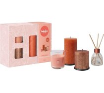 Bolsius Rustik sveces ar smaržīgajām svecēm un aromātiskajām svecēm - dāvanu komplekts ar 4 svecēm - Juicy Bliss - persiku - dekoratīvās - ilgs degšanas laiks - satur dabīgo augu vasku