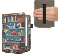 kwmobile Flip Case saderīgs ar Pocketbook Verse/Verse Pro/Verse Color/Vivlio Light/Light HD - priekšējais nodalījums - Rokas siksna - bibliotēkas tematika, daudzkrāsains