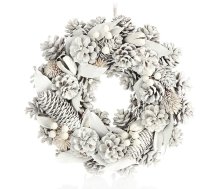 com-four® Ziemassvētku vainags durvīm un galdam, balts adventes vainags ar čiekuriem un ogām, dekoratīvs