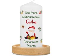 GRAVURZEILE Ziemassvētku svecīte ar apdruku - Priecīgus Ziemassvētkus - personalizēta ar vārdu - Ziemassvētku rotājums - dāvana viņam un viņai - 120/58 mm - krāsa: maza svecīte