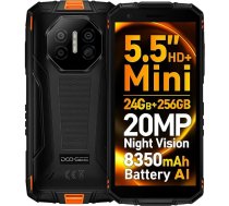 DOOGEE Mini āra viedtālrunis Fire 3 Ultra, 24GB + 256GB (2TB SD), 20MP nakts redzamības kamera, 5,5 collu HD+ kompakts korpuss un neslīdošs dizains, 8350 mAh akumulators, Gemini KI, IP68 triecienizturīgs mobilais tālrunis, GPS NFC, oranžs