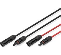 DIGITUS saules kabeļu pagarināšanas komplekts - 2 kabeļi - 3m - 4mm² vadu šķērsgriezums - MC4 kontaktdakša - IP65/68 - izturīgs pret UV starojumu un laikapstākļiem - XLPO apvalks - paredzēts saules fotoelementu sistēmām - 1x sarkans, 1x mel