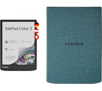PocketBook e-grāmatu lasītājs "InkPad Color 3" (vācu versija) 32 GB atmiņa, IPX8, Bluetooth, skaļrunis, 19,81 cm (7,8 collu) E-Ink Kaleido 3 krāsu displejs - vētraina jūra un vāciņš Flip - jūras zaļš