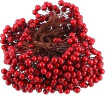 BBTO Mākslīgās Holly ogas uz stieples kātiņiem, 250 kātiņi ar 500 gabaliņiem 8 mm viltus ogas Ziemassvētku eglīšu dekorēšanai Vainags Amatniecība Izmantojiet kāzu viesu dāvanu (tumši sarkans)