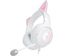 Razer Kraken Kitty V2 vadu RGB austiņas ar Kitty ausīm spēlēm un straumēšanai (325 g, Triforce 40 mm draiveris, HyperClear kardioīdais mikrofons, telpiska skaņa), baltas krāsas
