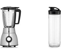 WMF Kult Pro statīvais mikseris (1400 W, 25 000 apgr./min, stikla trauks 1,8 l, Smoothie, ledus drupināšanas un intervāla funkcija) & Kult X Mix & Go/Küchenminis dzeramā pudele 600 ml, Smoothie pudele, maisīšanas trauks.