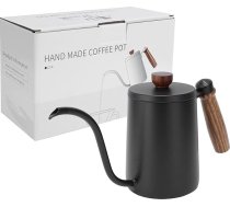 600 ml kafijas kanna Koka 304 nerūsējošā tērauda kafijas katls ar filtra kafijas automātu Kafijas kanna ar koka rokturi (melns 600 ml)