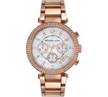 Michael Kors Parker pulkstenis sievietēm, hronogrāfs, nerūsējošā tērauda vai ādas siksniņa, 39 mm, rozā zelta tonis un balts, ar nerūsējošā tērauda vai ādas siksniņu