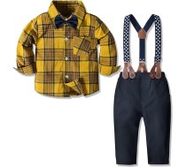 Yilaku mazie zēni džentlmeņu tērpi uzvalki komplekts zīdaiņu garām piedurknēm krekls + garās piedurknes bikses + Bow Tie kombinezonu apģērbu komplekts bērnu Ziemassvētku krāsains apģērbs