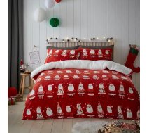 Ziemassvētku Teddy Bear Fleece sega vienvietīga izmēra (140 x 200 cm) atgriezeniska 1 x spilvena pārvalks Ziemassvētku flīsa gultasveļa ar Santa Claus sarkana Ziemassvētku gultasveļa