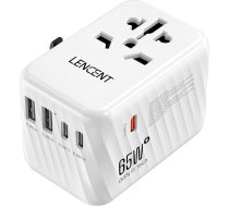 LENCENT starptautiskais ceļojuma adapteris, 65 W GaN3 universālais adapteris ar 2 USB A+3 C tipa PD, pasaules mēroga strāvas adapteris mobilajiem tālruņiem, klēpjdatoriem, "viss vienā" ceļojuma kontaktdakša ES/ASV/UK/AU rozetēm, balts