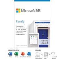 Microsoft 365 Family | Office 365 Apps | Līdz 6 lietotājiem | 1 gada abonements | Visiem personālajiem datoriem, planšetdatoriem un rokām | Plaša lietojumprogrammu izvēle | Kastīte