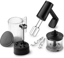Philips 5000 sērijas rokas mikseris, 3-in-1 rokas mikseris, jaudīgs motors (500 W), viedais uzglabāšanas trauks, 5 ātruma līmeņi, aizsardzība pret izšļakstīšanos, melns (HR3781/20)