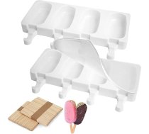Aonveki Ice Lolly veidnes, silikona ledus veidnes, 8 popsicle veidnes ar 100 koka nūjiņām, ledus Lolly veidnes, BPA bezmaksas kūku ledus Lolly cepšanas veidnes, izgatavojiet savu deserta veidni bērniem pieaugušajiem (lielas)