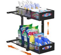 Housolution izlietnes organizētājs, izvelkams, 2 līmeņu metāla plaukts zem izlietnes, izlietnes pamatnes skapīša organizētājs, 1 gabals, melns, melns