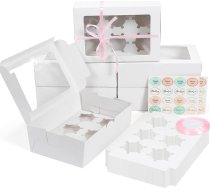 Coolty 20 kēksiņu kastes ar 6 caurumiem Kartona iepakojuma kastes Maizes konditorejas kastes ar logu un ieliktņiem cepumiem Muffins Cupcakes Cepumi deserti kūkas (balta)