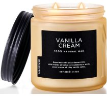 M&SENSE Vaniļas krēma aromātiskās sveces stiklā, lielas, ar 2 daktīm, 330 g, 70 stundu degšanas laiks, dabīgs sojas vasks, aromterapijas aromātiskās sveces, dāvanu sveces un mājas dekorēšanai sievietēm un vīriešiem