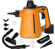 Pārnēsājamais tvaika tīrītājs Rokas 1050 W tvaika tīrītājs visam ar 10 piederumiem Tvaika spiediens 3,5 bāri Sildīšanas laiks 3 min Tvertne 380 ml Tvaika pīle Rokas tvaika tīrītājs Tvaika tīrītājs dīvāna grīdai