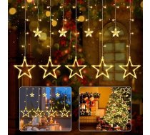 iShabao Pasaku Lights Stars Power 138 LED Ziemassvētku apgaismojuma logs, 2,4 x 1 m gaismas aizkaru logs Ziemassvētki ar 12 zvaigznēm, pasaku gaismas iekštelpu zvaigznes ar taimeri Ziemassvētku rotājumiem (silti balta)