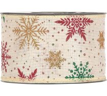 finemark 10 m x 63 mm Ziemassvētku lenta Nr.8 Krēmkrāsas sniegpārsliņas Zelta Sarkanā Zaļā Sarkanā Spīdīga auduma lenta bez stieples Dekoratīvā lenta ar spīdumu Spīdīga lenta Dāvanu lenta Ziemassvētku lenta Adventes lurex lente