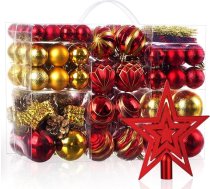 HOUISM Christmas Baubles Sarkans Zelts Iepakojumā 145 Ziemassvētku eglīšu baubles ar eglītes papildinājumu Zvaigzne Ziemassvētku eglīšu baubles Nesadalāms plastmasa ar iekarināšanu Ietver 36 gabaliņus āķus