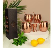 Craft Trade Moscow Copper Mule Mug Mug Set Tīra vara kausi Kalti vara salmiņi Kokteiļu kauss Ideāls mērīšanas kauss aukstajiem dzērieniem Alus ballīte - 04 gab.
