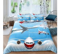 Homewish Aeroplane gultas veļas komplekts, 135 x 200 cm, Aviācijas lidmašīna, gultasveļas pārklājs bērniem, zēniem, pusaudžiem, jauniešiem, multiplikācijas lidmašīnas sega, lidojošs Thesky guļamistabas dekors ar 1 gab.