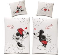 Tex Idea Apgrozāms gultasveļas komplekts Disney Classic Mickey and Minnie Mouse in Love Izmērs 135 x 200 cm 80 x 80 cm 100% kokvilna balta sarkana partneru gultasveļa