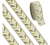 AHANDMAKER 12,5 jardu plata žakarda lenta ar lapu motīvu, zaļa, izšūta, 1,34 collas plata mežģīņu apdare izšūšanai, šūšanai DIY, amatniecībai, dāvanu iesaiņošanai, kostīmu aksesuāriem