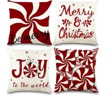JOISHOP Ziemassvētku spilvenu pārvalki 18x18 collu komplekts no 4 sarkano konfekšu Ziemassvētku spilvenu pārvalki Ziemassvētku ziemas kvadrātveida spilvena pārvalks dzīvojamai istabai dīvānam Mājas guļamistaba dekors