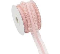 JIHUOO 10 Yards Double Ruffle Lace Trim Elastīga dekoratīvā robeža Plisēta mežģīņu lenta Kāzu kleitu apdares auduma apdares materiāli un rotājumi šūšanai, dāvanu iesaiņošanai, rozā krāsā