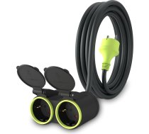 MutecPower 3 m pagarinātājs ar 2 Schuko kontaktligzdām izmantošanai ārpus telpām IP44 H05RR-F3G 1,5 mm² dubultais pagarinātājs ar 2 aizsargkontaktu kontaktligzdām 2-virzienu ārējais sadalītājs 3 metri melni/zaļi