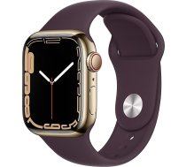 Apple Watch Series 7 (GPS + mobilais, 41 mm) - Zelta nerūsējošā tērauda korpuss ar tumši ķiršu krāsas sporta lentu (Atjaunots)