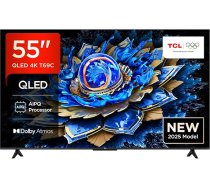 TCL 55T69C 55 collu QLED, Direct LED televizors, 4K HDR televizors, Smart Google TV (Dolby Vision & Atmos, Game Master, Motion Clarity, saderīgs ar Google Assistant & Alexa)