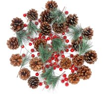 MAINOSHY Ziemassvētku vainags amatniecības rotājumi, mākslīgie priežu zari, priežu skujas, mākslīgie priežu čiekuri un Ziemassvētku Holly ogas Sarkanā matēta Holly ogas Ziemassvētku vainags amatniecība