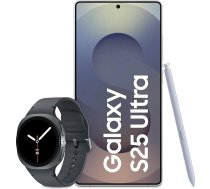 Samsung Galaxy S25 Ultra AI viedtālrunis ar Galaxy AI, 12 GB RAM, 256 GB atmiņa, titāna sudraba zils, 3 gadu ražotāja garantija + Galaxy Watch8 viedpulkstenis