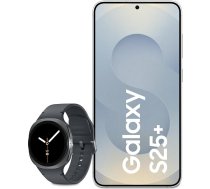 Samsung Galaxy S25+ AI viedtālrunis ar Galaxy AI, 12 GB RAM, 512 GB atmiņa, sudraba krāsā, 3 gadu ražotāja garantija + Galaxy Watch8 viedpulkstenis