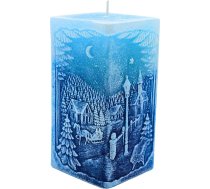 Augstas kvalitātes galda svece, diodes svece, vaska svece ar LED, blokveida svece ar ziemas ainavu un diodi zilā krāsā, mainīgas krāsas svece, izmērs (garums x platums x augstums): aptuveni 7 x 7 x 14 cm.