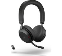 Jabra Evolve2 75 bezvadu austiņas ar 8 mikrofonu tehnoloģiju - dubultās putu stereo austiņas ar modernu aktīvo trokšņu slāpēšanu, USB-A Bluetooth adapteri un MS Teams saderību - melnas krāsas