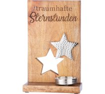 GILDE Dekoratīvs sveču turētājs tējas gaismas sveču zvaigzne ar uzrakstu: Zvaigžņu stundu zvaigzne - Ziemassvētku rotājums no koka - krāsa brūns sudrabs - augstums 32 cm