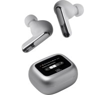 JBL Live Beam 3 bezvadu austiņas ar Bluetooth, 48 stundu akumulatora darbības laiks, True Adaptive Noise Cancelling un augstas izšķirtspējas JBL Signature Sound, IP55 ūdensizturīgas, ar ausu aizbāžņiem, sudraba krāsā