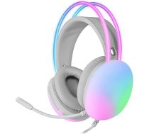 Mars Gaming MH-Glow, 360° Full Chroma RGB plūsmas 360° austiņas, trokšņu slāpēšanas mikrofons, īpaši vieglas, ar atmiņas putām, Windows/PS4/PS5/XBOX Series X|S/ONE/Mac/Switch/Switch 2/Smartphone/Tablet, baltas krāsas